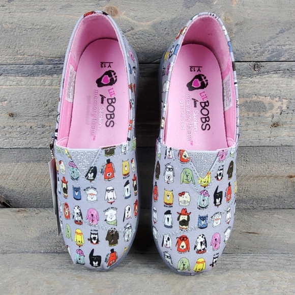 Lil Bobs For Skechers Girls Gray/Multi Slip ons 13 - Picture 6 of 8